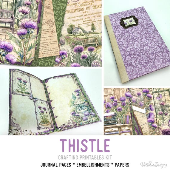 Thistle Junk Journal Kit – Printable Craft Pages, Embellishments, Papers (Standard) - 003876
