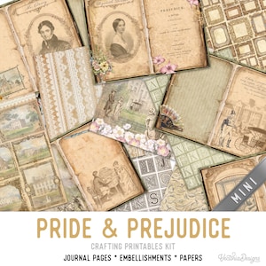 Pride and Prejudice Junk Journal Kit MINI Crafting Printables Kit Jane Austen Junk Journal Kit Journal Supplies Embellishments 003081