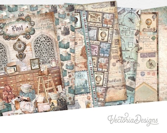 Steampunk Post Paper Pack Steampunk Paper Pack Digital Paper Steampunk Printable Paper Pack Crafting Paper Steampunk Journal Supplies 002970