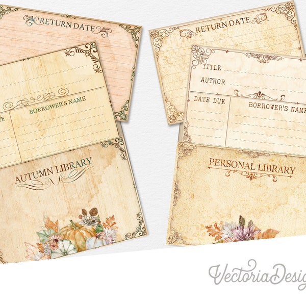 Autumn Library Cards and Pockets Printable Library Cards DIY Library Cards Junk Journal Embellishments DIY Ephemera Scrapbooking 002853