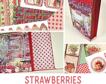 Strawberries Junk Journal Kit, Strawberry Junk Journal Crafting Printables Journal Embellishments Journal Paper Craft Tutorial 003562