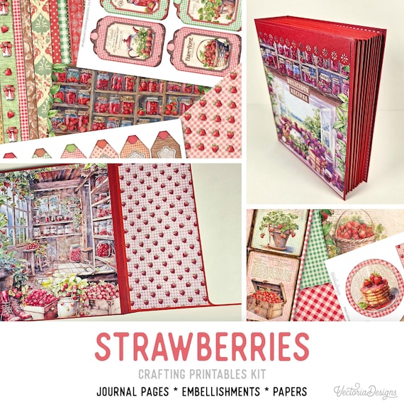 Strawberry Junk Journal Kit (Standard) - Printable Pages, Papers and Embellishments for Crafting - 003562