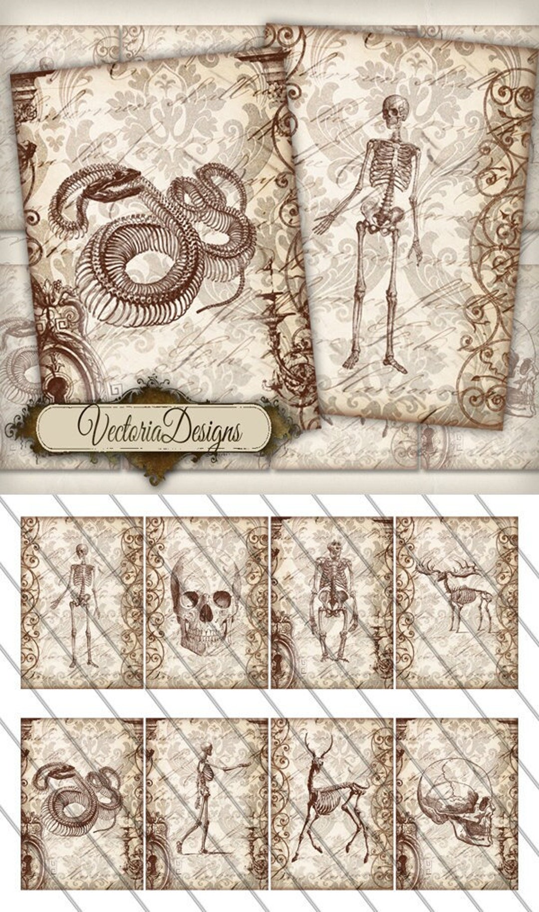 Halloween Skeletons Printable, Crafting Kit, Halloween Party Vintage ...