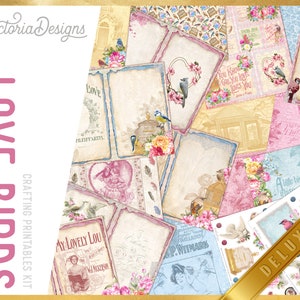 Love Birds DELUXE Crafting Printables Kit, Vintage Birds, Birds Junk Journal, Birds Printable, Valentine, Scrapbooking, Craft Kit - 002623