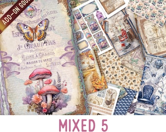 Mixed 5 Goodie Bag, Junk Journal Pages, Papers, Junk Journal Printables, Junk Journal Supplies Printable Junk Journal Kit 003579
