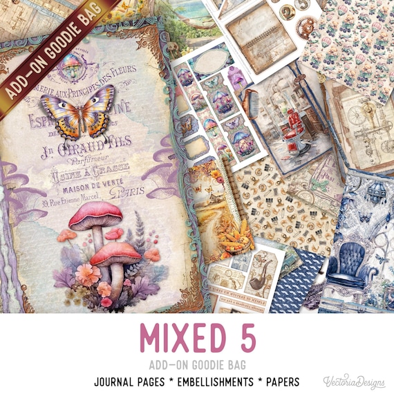 Mixed Theme Junk Journal Kit, Printable Bundle with Add-Ons - 003579