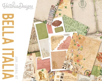 Bella Italia Junk Journal Kit, Printable Journal Pages, Embellishments, Papers 002222
