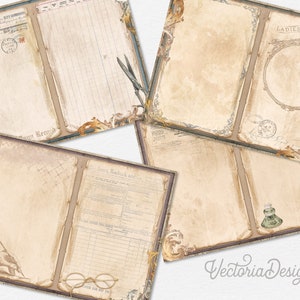 Vintage Notebook Junk Journal Kit, Printable Journal Pages, Neutral Junk Journal, Vintage Embellishments, Old Paper, Antique Paper 002390 image 5