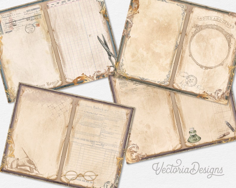 Vintage Notebook Junk Journal Kit, Printable Journal Pages, Neutral Junk Journal, Vintage Embellishments, Old Paper, Antique Paper 002390 image 5