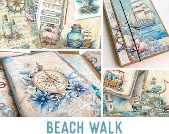 Beach Walk Junk Journal Kit, Beach Crafting Printables Kit Nautical Embellishments Printable Nautical Paper Kit Craft Tutorial 003291
