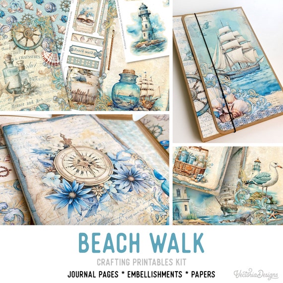 Beach Walk Junk Journal Kit (Standard) - Printable Pages, Papers and Embellishments for Crafting - 003291