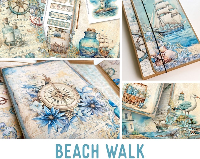 Featured listing image: Beach Walk Junk Journal Kit (Standard) - Printable Craft Kit with Journal Pages, Embellishments & Papers - 003291