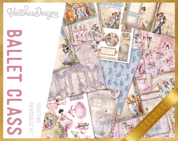 Ballet Class Junk journal Kit DELUXE - Printable Pages, Papers and Embellishments for Crafting - 003055