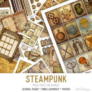 Mega Steampunk Crafting Bundle, Steampunk Junk Journal, Apothecary Labels, Steampunk Digital Paper, Junk Journal Kit, Digital Banners 001662