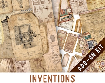 Inventions Junk Journal Kit ADD-ON, Printable Craft kit with Journal Pages, Embellishments and Papers - 004027