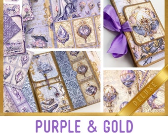 Purple and Gold Junk Journal Kit DELUXE, Purple Gold Crafting Printables Kit Purple Embellishments Printable Paper Craft Kit Tutorial 003318