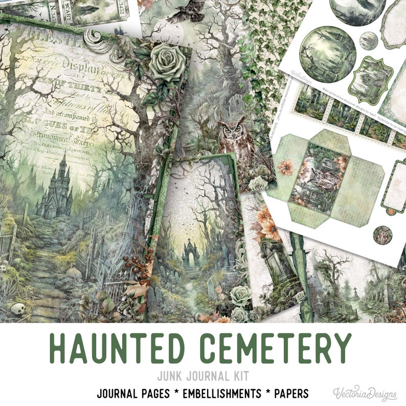 Haunted Cemetery Junk Journal Kit, Halloween Printable Junk Journal Kit ...