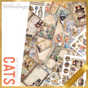 Cats Junk journal Kit DELUXE Crafting Printables Kit Junk Journal Cats Embellishments Cats Paper Pack Cats Craft Kits Cat Journal DIY 003077