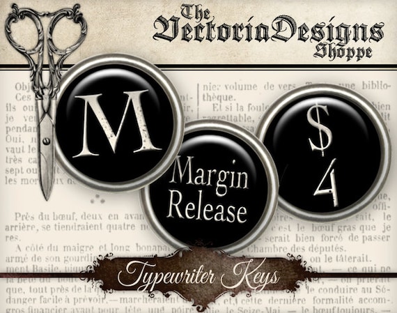 Black Typewriter Keys - 1 inch / 18mm / 16 mm / 14mm / 0.5 inch - 000045