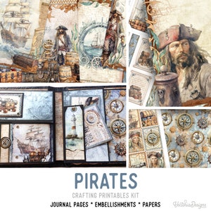 Pirates Junk Journal Kit, Pirate Crafting Printables Kit Pirate Embellishments Printable Pirate Paper Kit Craft Tutorial Pirate Album 003234