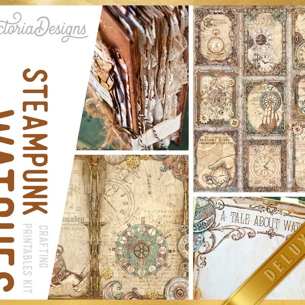 Steampunk Watches DELUXE Crafting Printables Kit, Steampunk Junk Journal, Steampunk Embellishments, Watch Printable, Journal Tutorial 002799