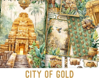 City of Gold Junk Journal Kit, El Dorado Crafting Printables Legend Junk Journal Embellishments Printable Paper Junk Journal 003404