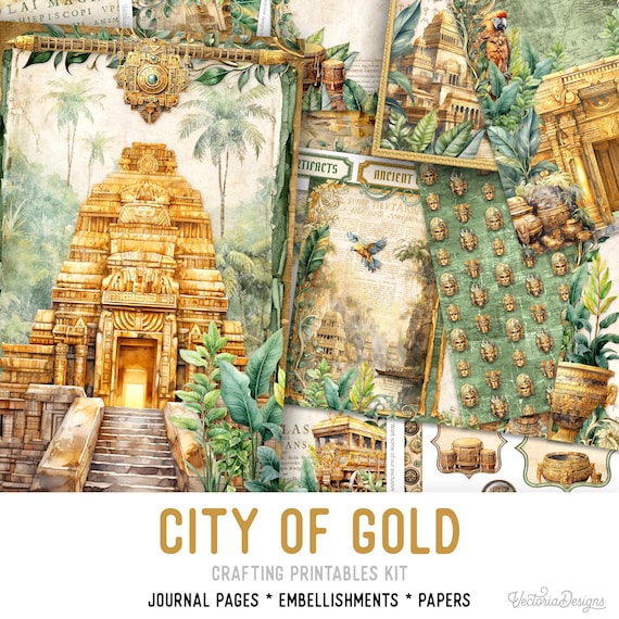 City of Gold Junk Journal Kit (Standard) El Dorado - Printable Pages, Papers and Embellishments for Crafting - 003404
