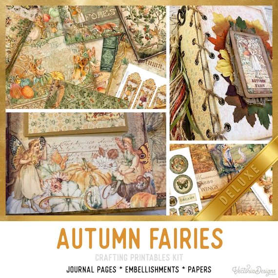 Autumn Fairies Junk Journal Kit (DELUXE) - Printable Pages, Papers and Embellishments for Crafting - 003131