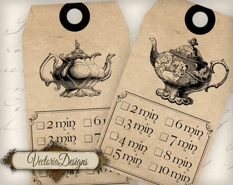 Tea Timing Tags printable gift tags instant download digital Collage Sheet 000555