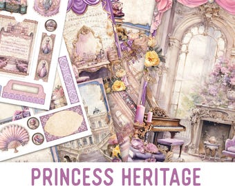 Princess Heritage Junk Journal Kit, Printable Pages for Crafting - 003363