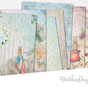 Peter Rabbit Paper Pack, Beatrix Potter, Digital Paper, Printable Paper Scrapbooking, Digital Wrapping Paper, Junk Journal Printable 001806 image 1