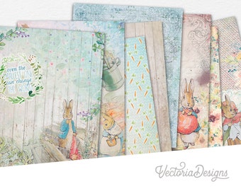 Peter Rabbit Paper Pack, Beatrix Potter, Digital Paper, Printable Paper Scrapbooking, Digital Wrapping Paper, Junk Journal Printable 001806