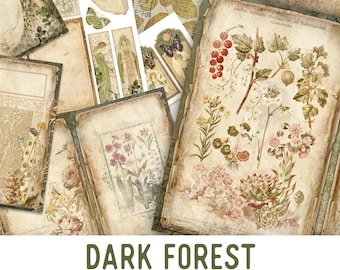 Dark Forest Junk Journal Kit, Nature Junk Journal Pages, Forest Goddess, Printable Junk Journal Kit, Craft kits, Printable Journal - 002414