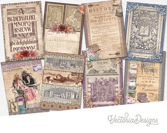 Vintage Library Themed Cards Printable Cards Printable Cards Library Junk Journal Embellishments Printable Library Scrapbooking 002771