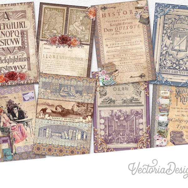 Vintage Library Themed Cards Printable Cards Printable Cards Library Junk Journal Embellishments Printable Library Scrapbooking 002771