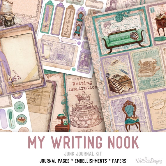My Writing Nook Junk Journal Kit, - Printable Pages for Crafting - 002449
