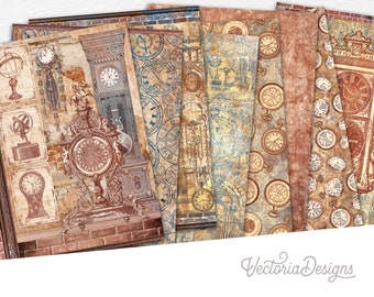 Steampunk Watches Paper Pack, Steampunk Paper Pack, Digital Paper, Printable Paper Pack, Crafting Paper, Scrapbook, Junk Journal - 002626