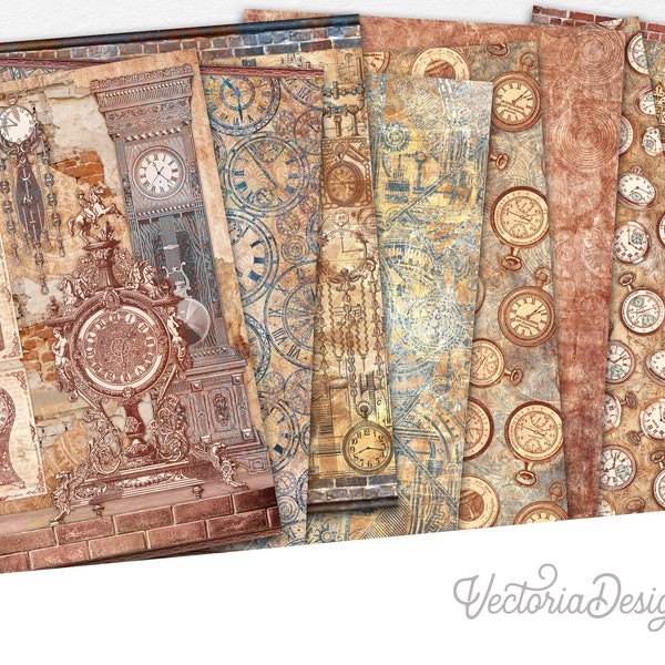 Steampunk Watches Paper Pack, Steampunk Paper Pack, Digital Paper, Printable Paper Pack, Crafting Paper, Scrapbook, Junk Journal - 002626