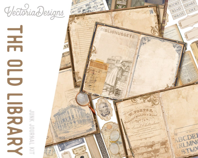 The Old Library Junk Journal Kit, Printable Junk Journal Pages, Printable Junk Journal Kit, Craft kits, Vintage Junk Journal Kit 002451 image 9