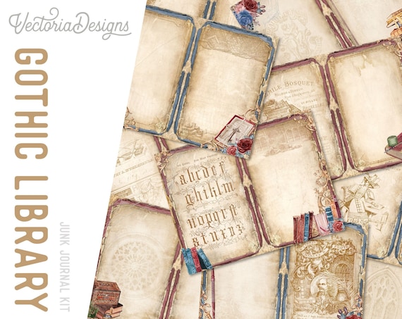 Gothic Library Small Junk Journal Kit - Printable Pages for Crafting - 002768