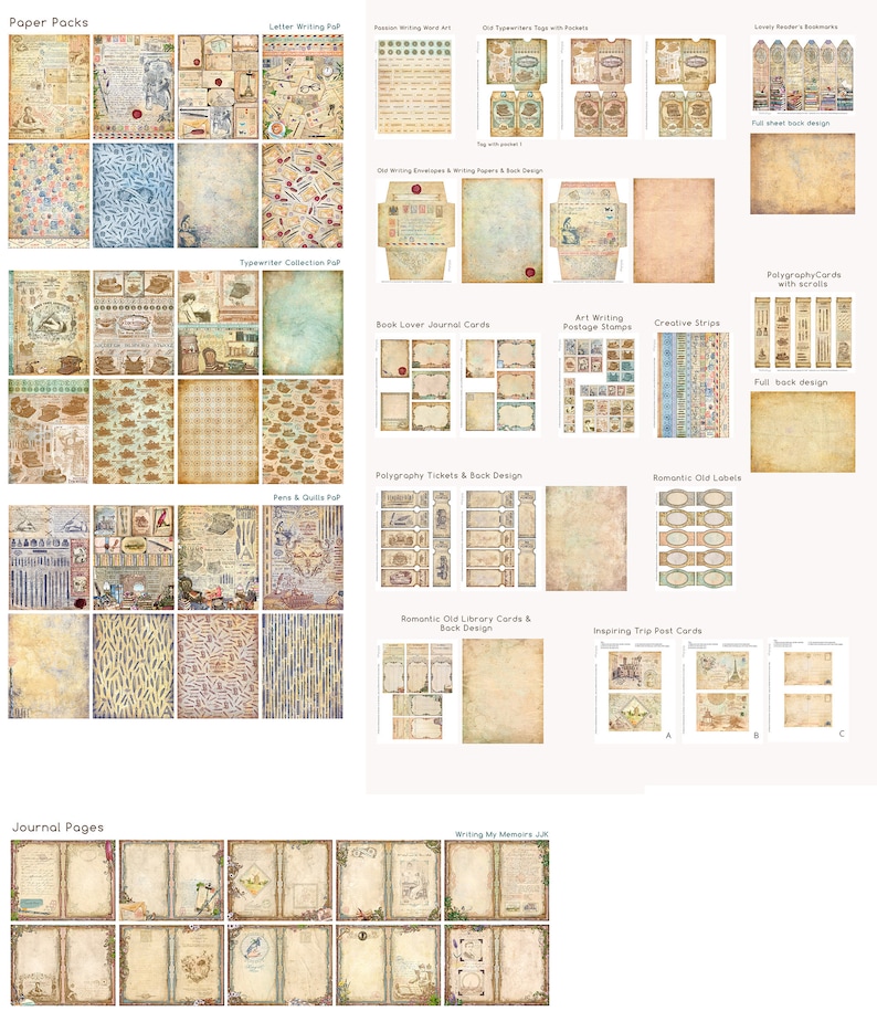 Creative Writing DELUXE MEGA Crafting Bundle, Writer, Vintage Books, Printable Paper Pack, Embellishments, Junk Journal, Craft Kits 002690 image 5