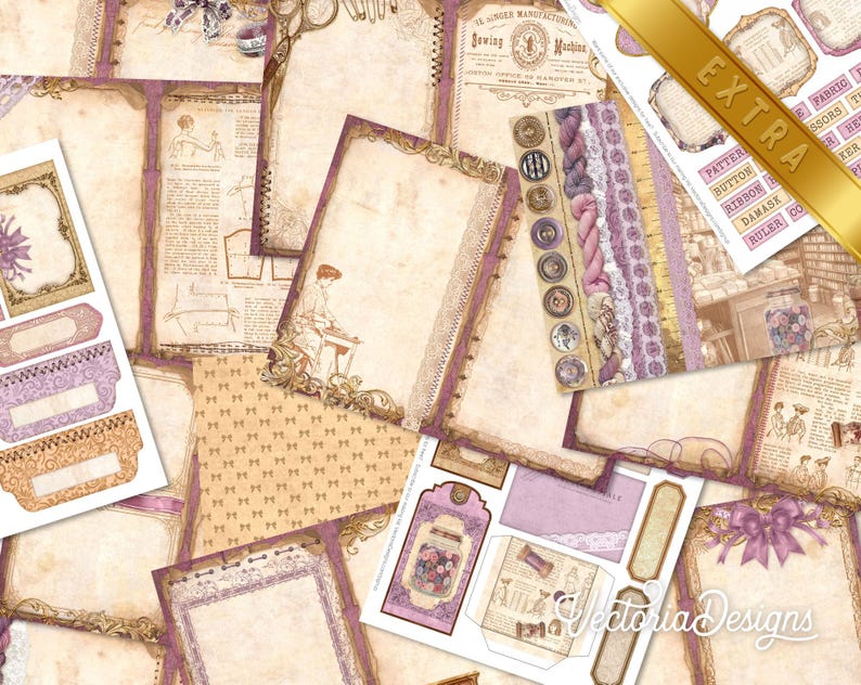 Vintage Tailor Junk Journal Kit (DELUXE) - Printable Pages, Papers and ...
