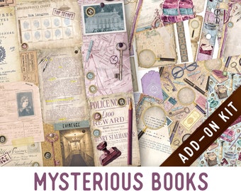 Mysterious Books Junk Journal Kit ADD-ON, Printable Junk Journal Pages Printable Junk Journal Kit Craft kits Vintage Junk Journal Kit 003214