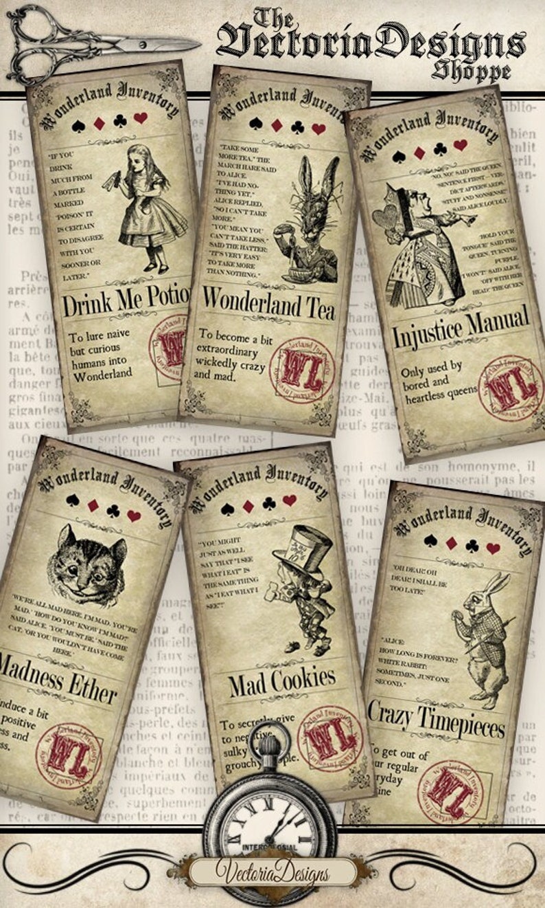 Alice in Wonderland Inventory Labels Printable Alice in Wonderland Labels Digital Download Instant Download digital collage sheet 000757 image 1