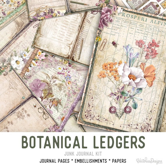 Botanical Junk Journal Kit - Printable Pages for Crafting - 002816