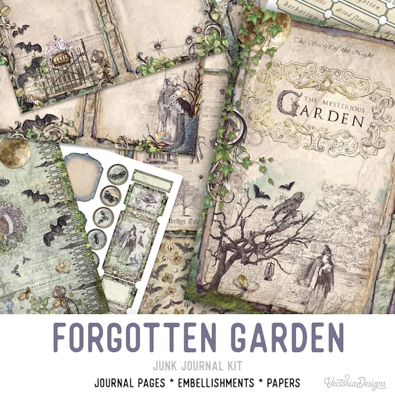 Halloween Junk Journal Kit, Forgotten Garden Theme Journal Pages - 002660