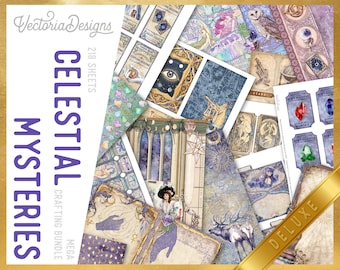 Celestial Mysteries DELUXE MEGA Crafting Bundle, Zodiac, Astrology, Printable Paper Pack, Embellishments,, Junk Journal, Craft Kits 002655