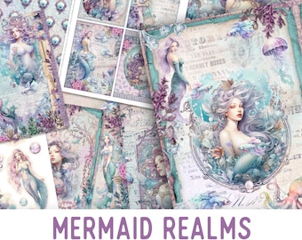 Mermaids Junk journal Kit Mermaid Realms Crafting Printables Kit Junk Journal Embellishments Paper Pack Mermaid Craft Kits Mermaid 003053