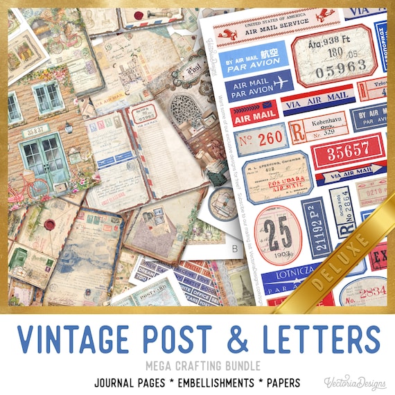 Vintage Post & Letters DELUXE MEGA Crafting Bundle, Postage Printables, Printable Paper, Embellishments, Junk Journal, Craft Kits - 002897