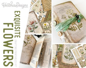 Exquisite Flowers Crafting Printables Kit Vintage Flowers Junk Journal Embellishments Printable Paper Floral Craft Kits DIY Tutorial 002788